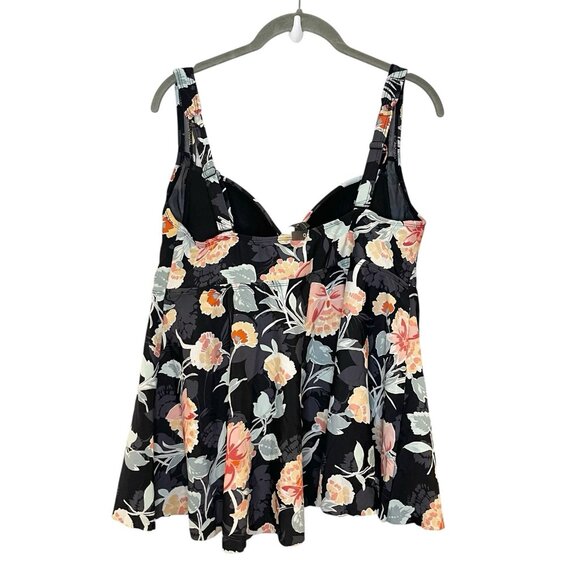 Torrid Floral Print Babydoll Tankini Top Black Twist Front Plus Size 1X - Picture 3 of 8